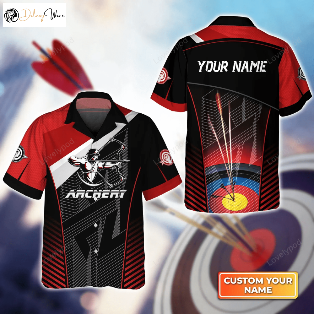 Red & Black Archer Archery Target 3D Hawaiian Shirt – Perfect Gift for Archer Sport Lovers