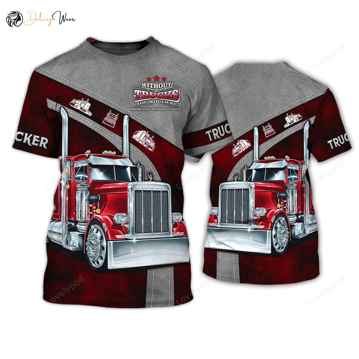 Stylish Red Trucker 3D All Over Printed T-shirt & More: Perfect Truck Driver Gifts