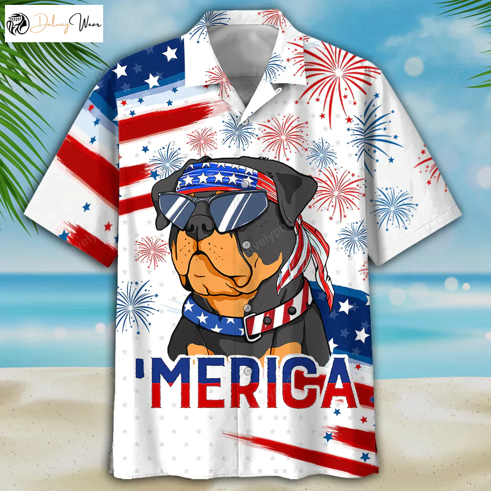 Rottweiler Dog Merica Independence Day Hawaiian Shirt – Perfect 4th of July Gift for Dog Lovers