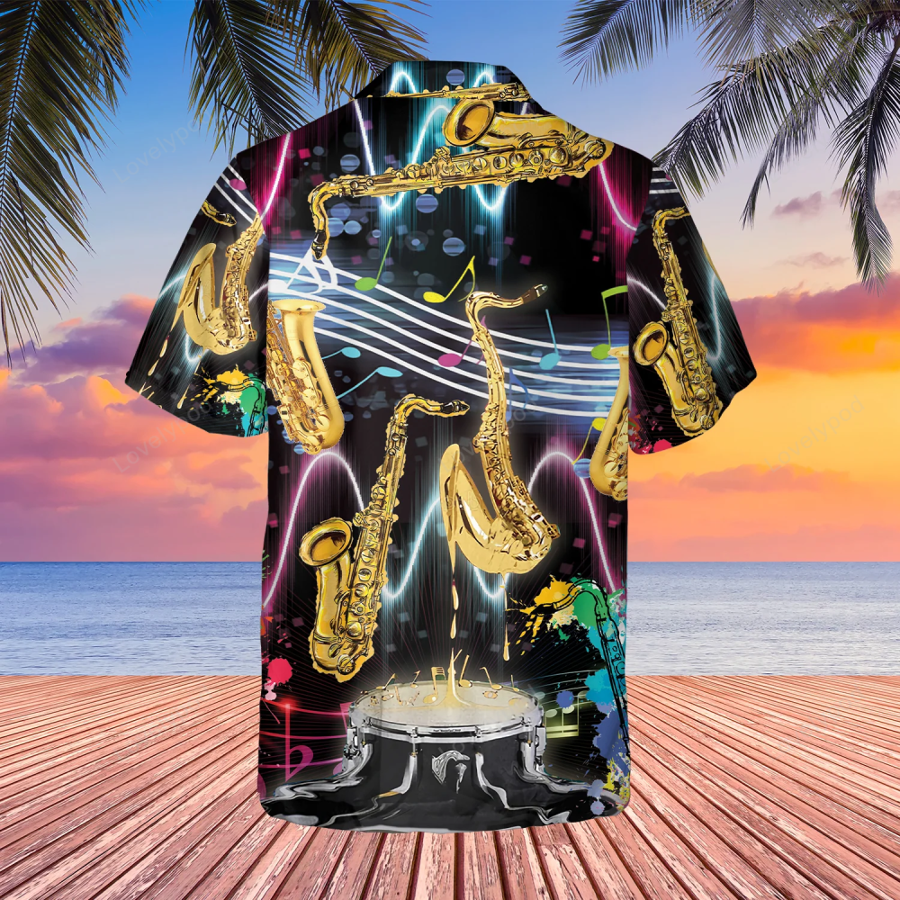 Saxophone Lover s Hawaiian Shirt for Men – Musician Gift Tee