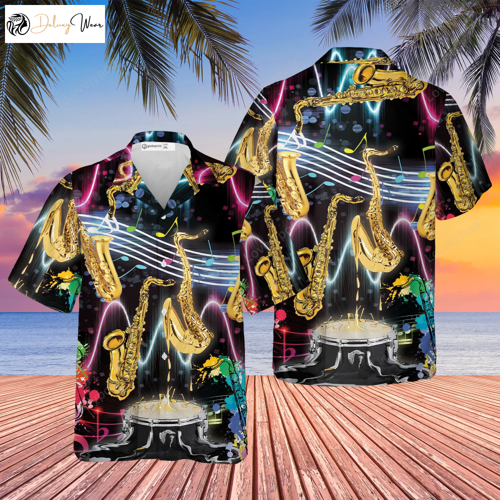 Saxophone Lover s Hawaiian Shirt for Men – Musician Gift Tee