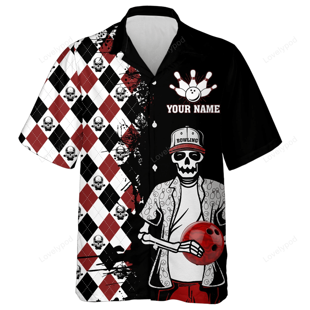 Customizable Skull Hawaiian Bowling Shirt: Stylish Argyle Bowler Team Jersey for Men & Women