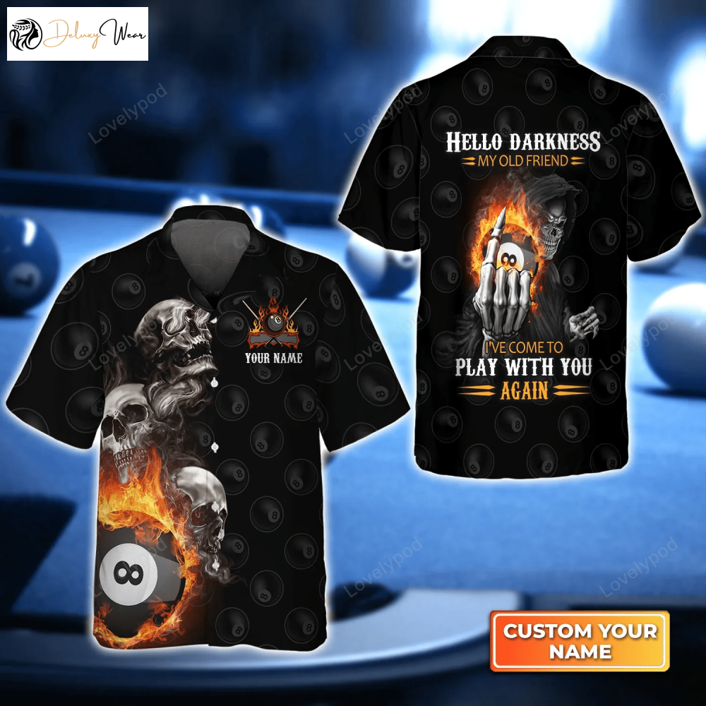 Skull Reaper Billiard Pool 8 Ball Hawaiian Shirt – Hello Darkness My Old Friend Team & Player Attire