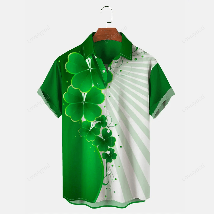 St Patrick s Day Shamrock Men s Hawaiian Shirts – Celebrate in Style with Saint Patrick Men s Short Sleeve Shirt