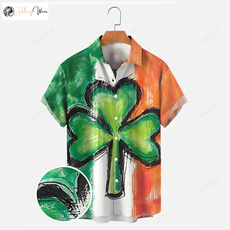 St Patrick s Day Shamrock Men s Hawaiian Shirts – Celebrate in Style with Saint Patrick Men s Short Sleeve Shirt