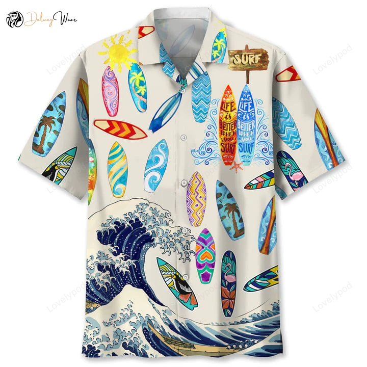 Surfing White Lovers Hawaiian Shirt – Men s Unisex Summer Beach Casual Short Sleeve Vacation Shirts