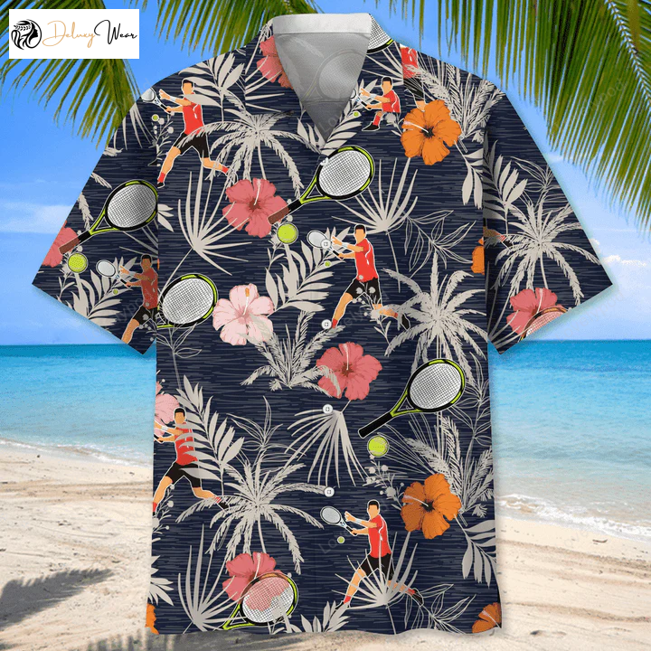 Men s Hawaiian Tennis Nature Shirt – Short Sleeve Beach Summer Vacation Shirt