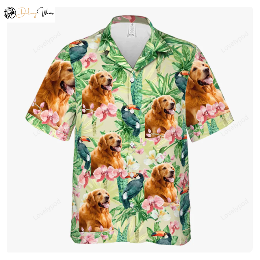 Custom Tropical Bird Flower Hawaiian Shirt – Personalized Unisex with Dog and Cat Faces – Perfect Gift for Pet Owners & Lovers