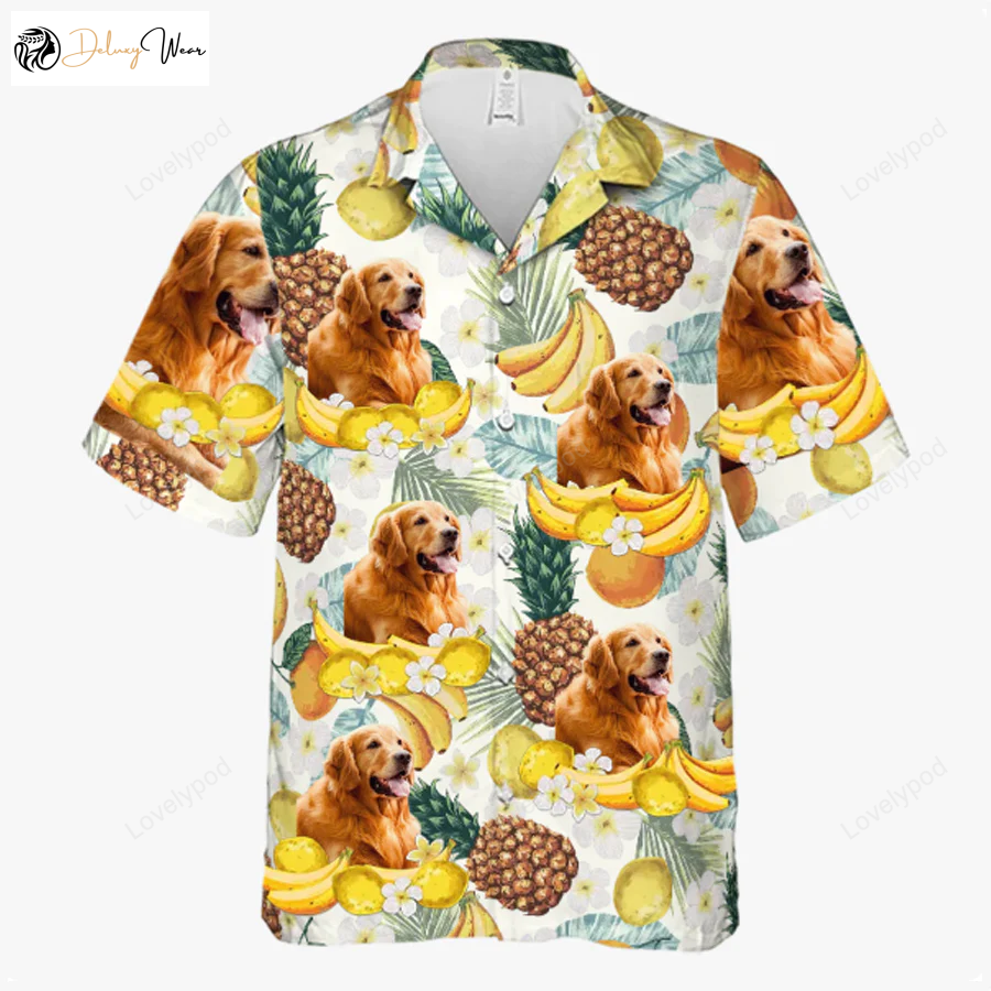 Tropical Fruit Pattern – Custom Unisex Hawaiian Shirt with Dog & Cat Faces – Upload Image!
