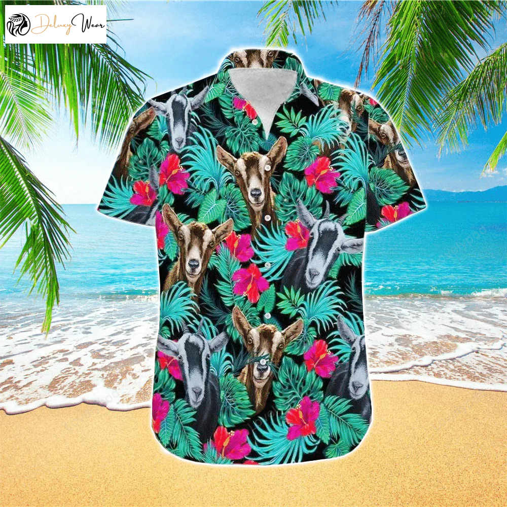 Tropical Goat Hawaiian Shirts for Men – Summer Casual Short Sleeve Shirt