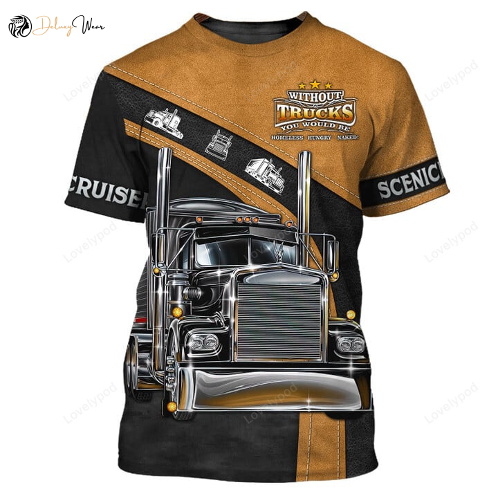 Trucker 3D All Over Printed Shirt – Black & Brown Hawaiian Hoodie Polo Perfect Gift for Truckers
