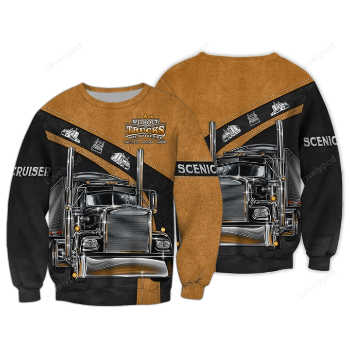Trucker 3D All Over Printed Shirt – Black & Brown Hawaiian Hoodie Polo Perfect Gift for Truckers