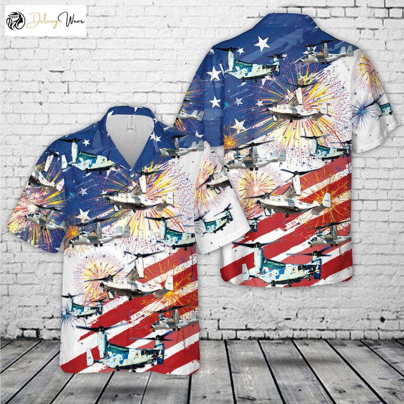 US Navy CMV-22B Osprey Hawaiian Shirt: Patriotic 4th Of July Apparel for Men and Women