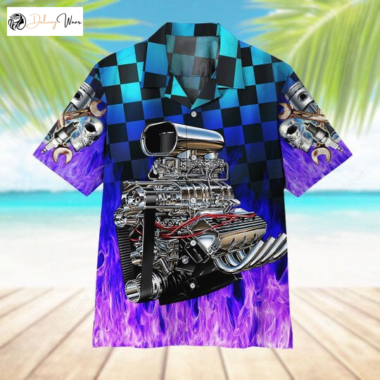 Vintage Hot Rod Engine Purple Flame 3D Hawaiian Shirt – All Printed Design