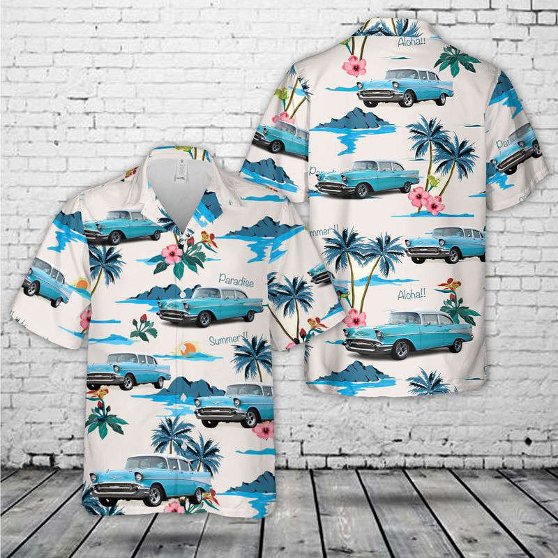 1957 Blue Chevy Bel Air Hawaiian Shirt Gift for Men Dad Father Gift for Men Dad Father