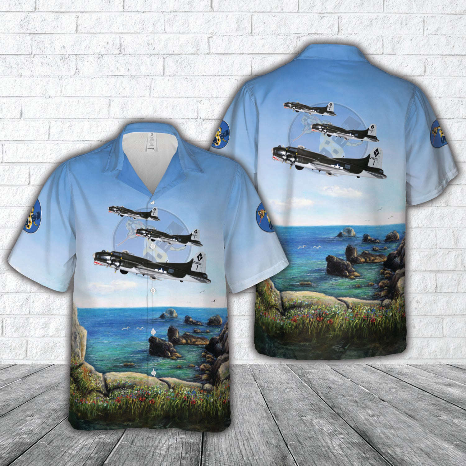 346th Bomb Squadron, 99th Bomb Group 2nd Patches B-17G Model, Mahogany, WWII Hawaiian Shirt Gift for Men Dad Father Gift for Men Dad Father