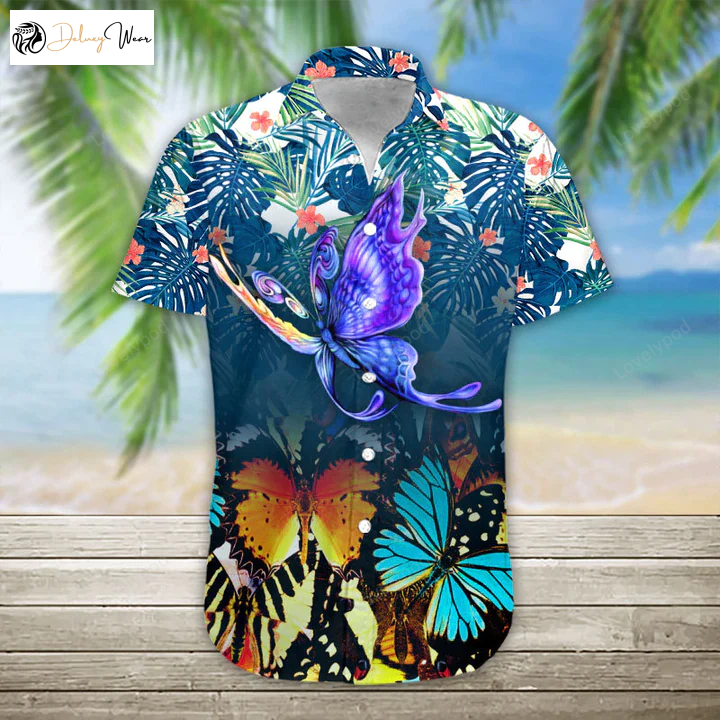 3D Butterfly Hawaiian Shirt Gift for Men Dad Father – Casual Button Down Short Sleeve for Men & Women
