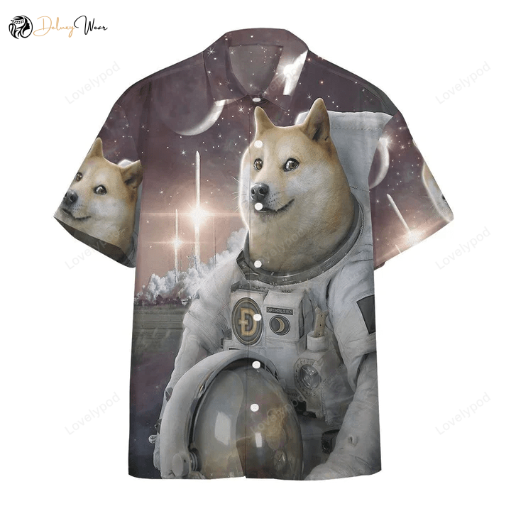 3D Doge To The Moon Custom Hawaiian Shirt Gift for Men Dad Father – Trendy Space-themed Canine Apparel