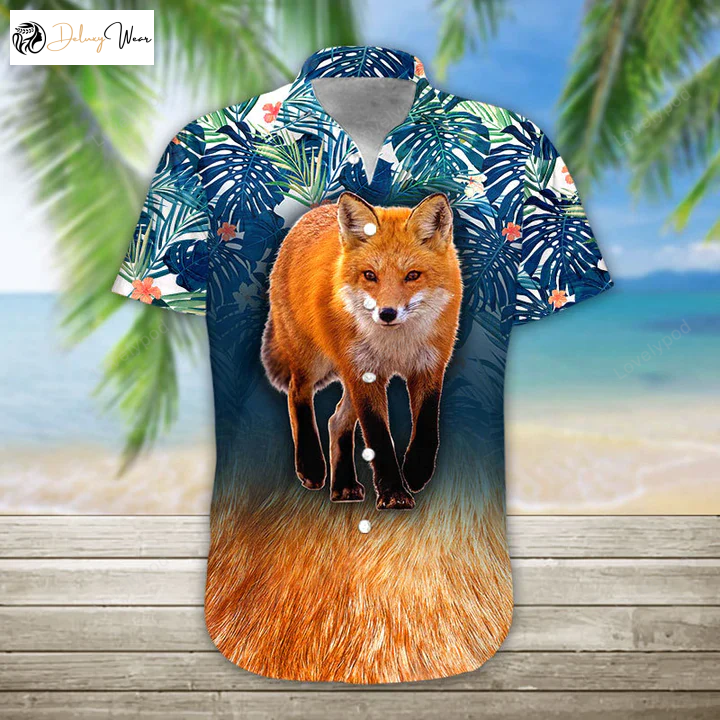 3D Fox Hawaiian Shirt Gift for Men Dad Father for Men: Engaging Print Button Down Hawaii Shirt
