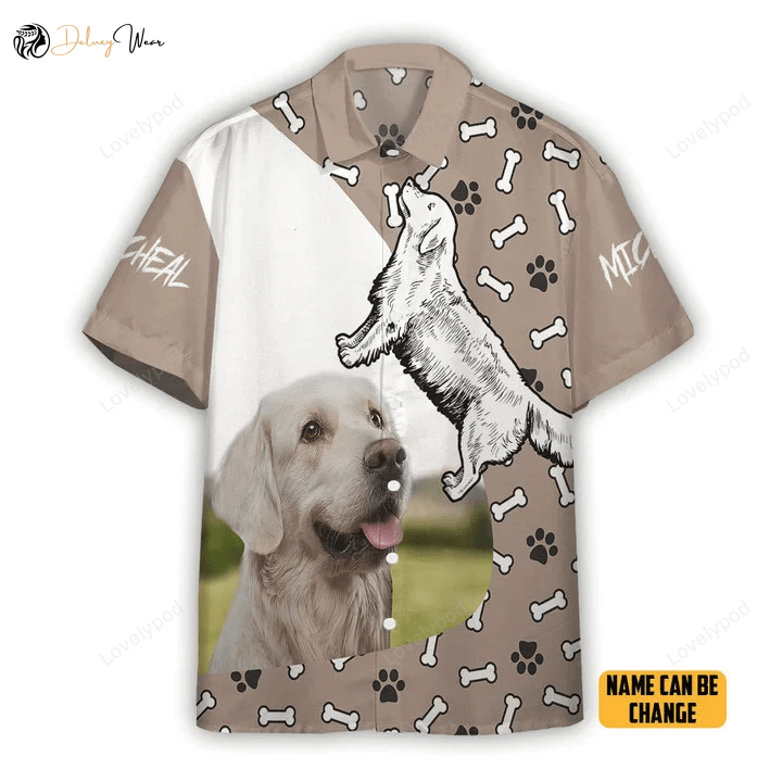 Custom Hawaiian Shirt Gift for Men Dad Father: 3D Golden Retriever Dog with Custom Text Perfect for Hawaii Vacation