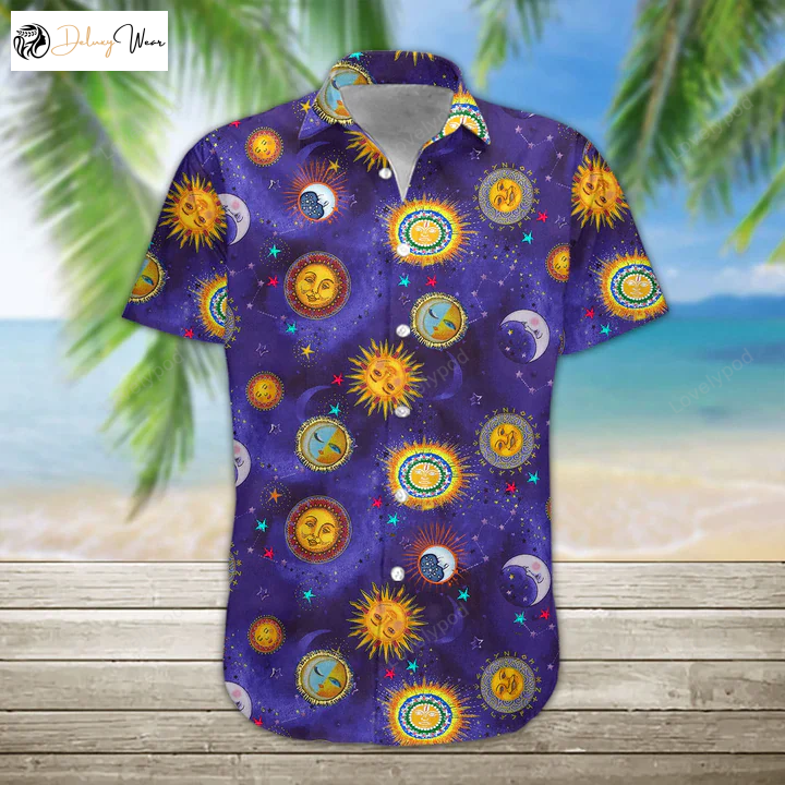 3D Sun & Moon Hippie Hawaii Shirt – Men s Hawaiian Print Button Down