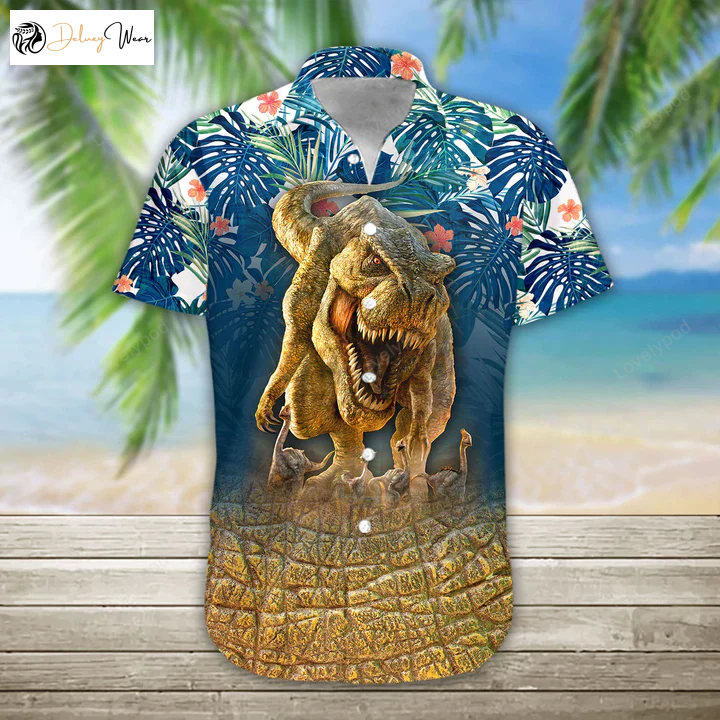 Men s 3D T-Rex Hawaiian Shirt Gift for Men Dad Father – Vibrant Print Button Down for a Tropical Look!