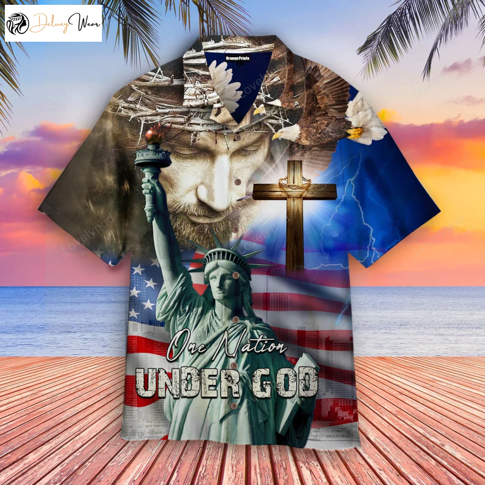 Celebrate 4th July with Our Hawaiian Shirt Gift for Men Dad Father: One Nation Under God Independence Day