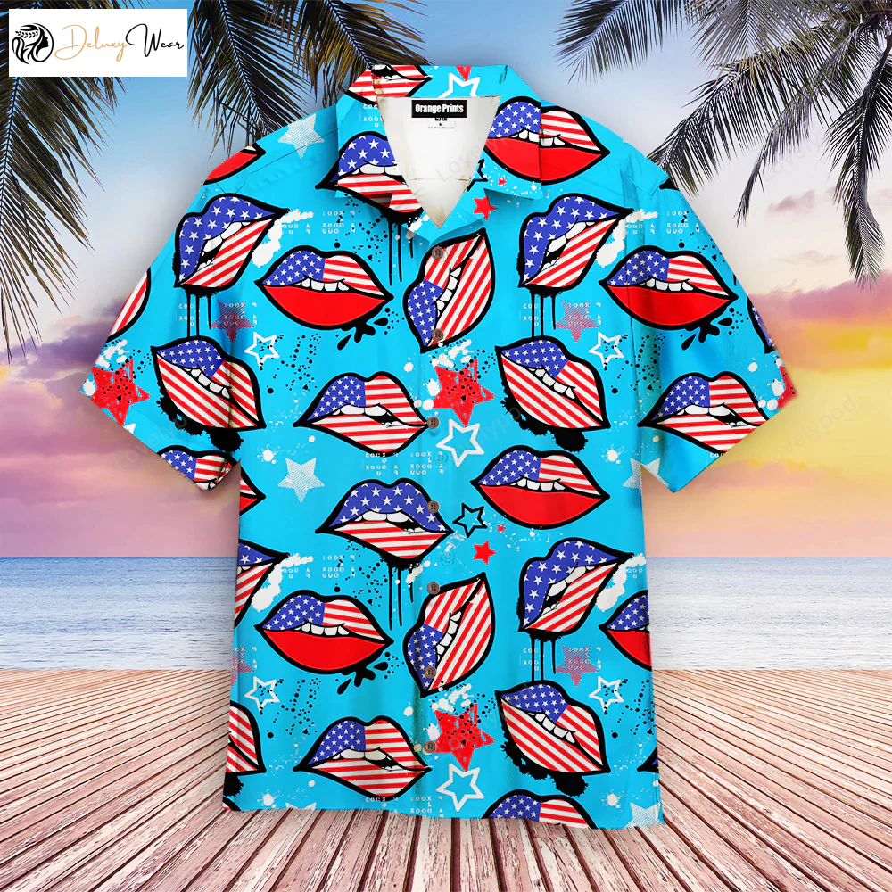 Get Festive with Sexy Lips Hawaiian Shirt Gift for Men Dad Father for 4th of July – Made in America