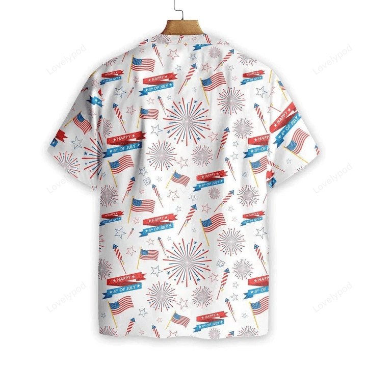 4th of July Hawaii Shirt: Flag on White Watercolor Hawaiian Shirt Gift for Men Dad Father