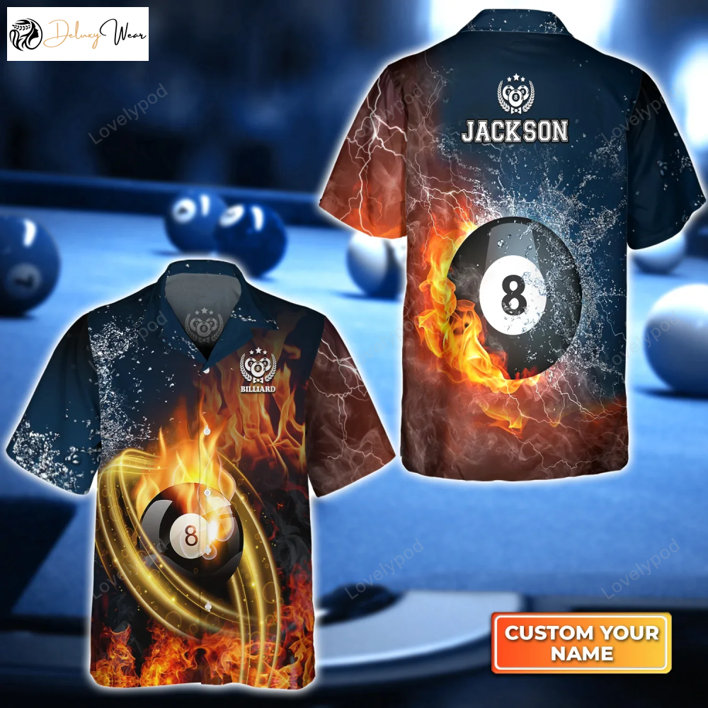 Personalized 3D Hawaiian Shirt Gift for Men Dad Father: 8 Ball Billiard On Fire – Perfect Gift for Billiard Players