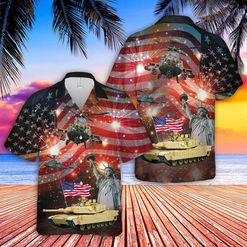Abrams Battle Tank And Apache 4th Of July Hawaiian Shirt Gift for Men Dad Father Gift for Men Dad Father