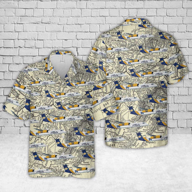Alaska Airlines Q400 MSU Hawaiian Shirt Gift for Men Dad Father Gift for Men Dad Father