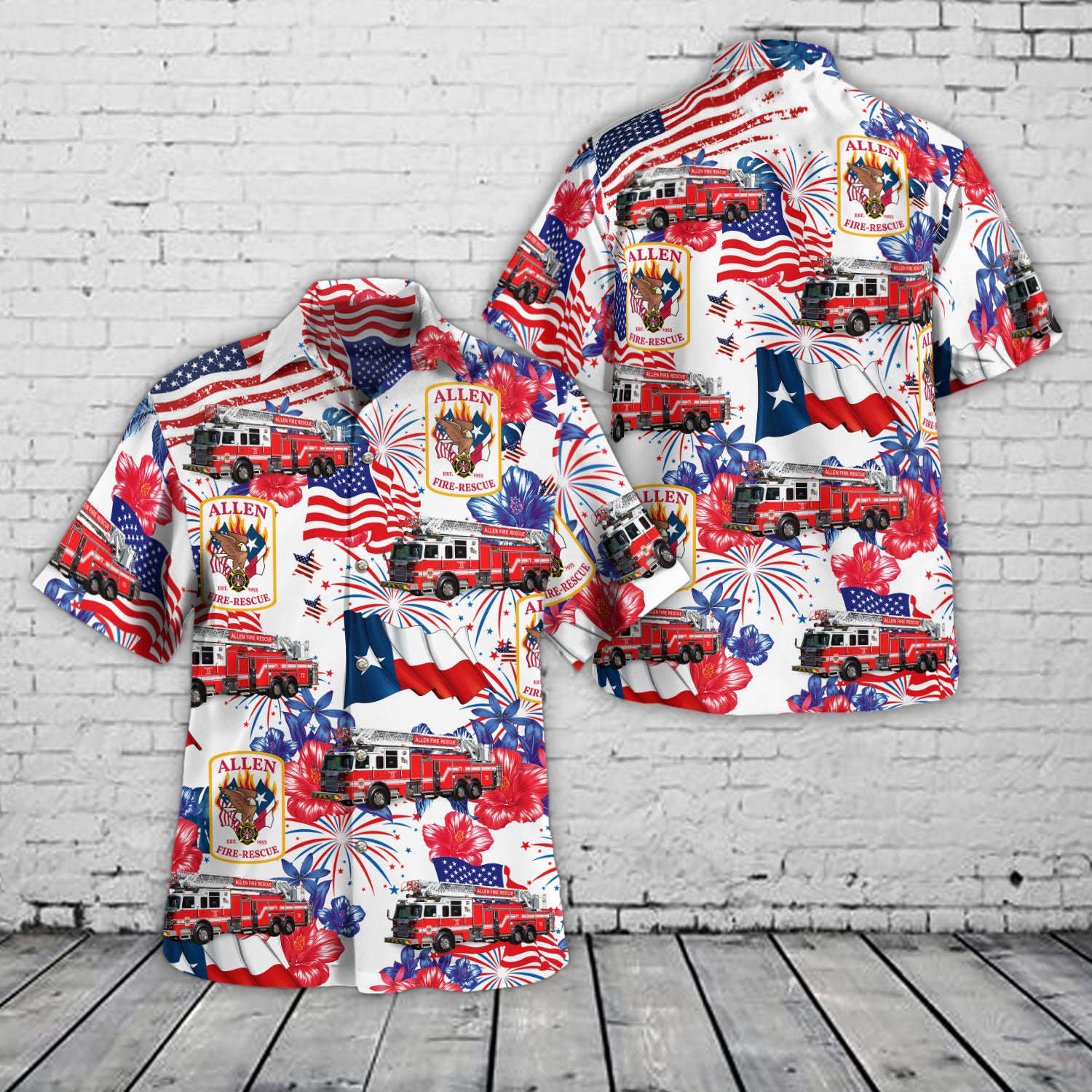 Allen, Texas, Allen Fire Department, 4th Of July Hawaiian Shirt Gift for Men Dad Father Gift for Men Dad Father