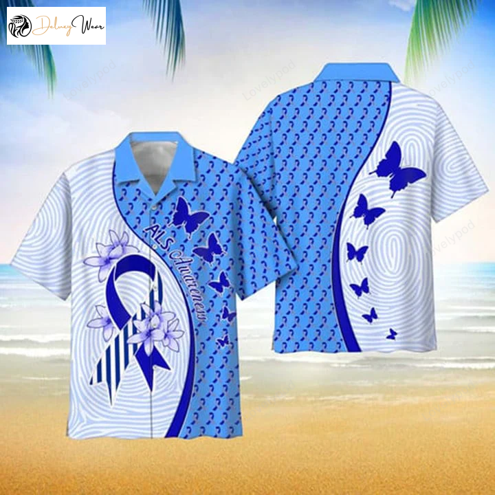 New Collection: Unique Als Awareness Hawaiian Full Print Shirt – Button Down Short Sleeves