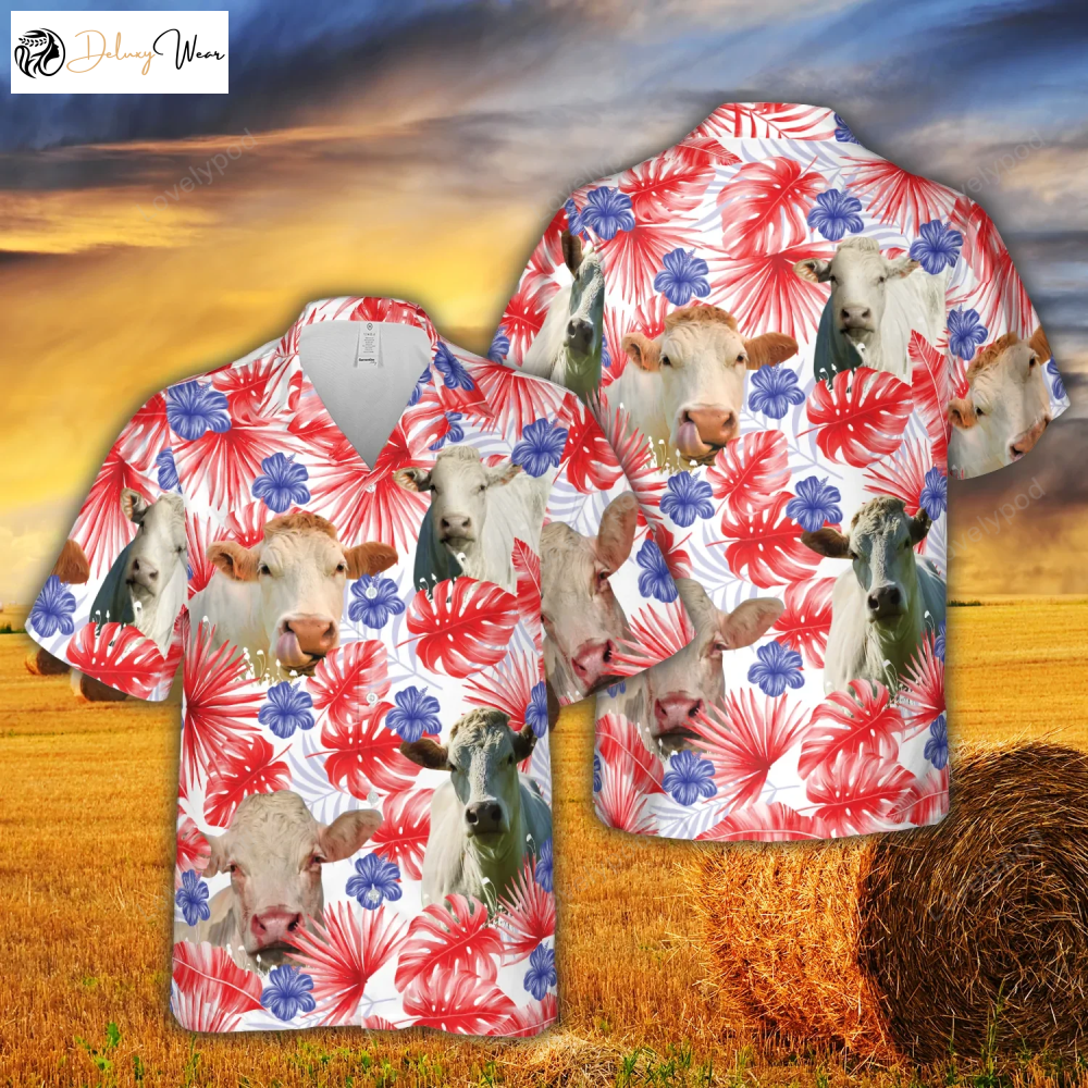 American Colors Charolais Cattle Hawaiian Shirt Gift for Men Dad Father – Trendy Cow Print for Men & Women Perfect Summer Gift