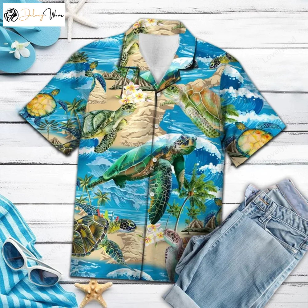 Stylish Turtle Beach Hawaiian Shirt Gift for Men Dad Father – Summer Vacation Pattern 3D Funny Design