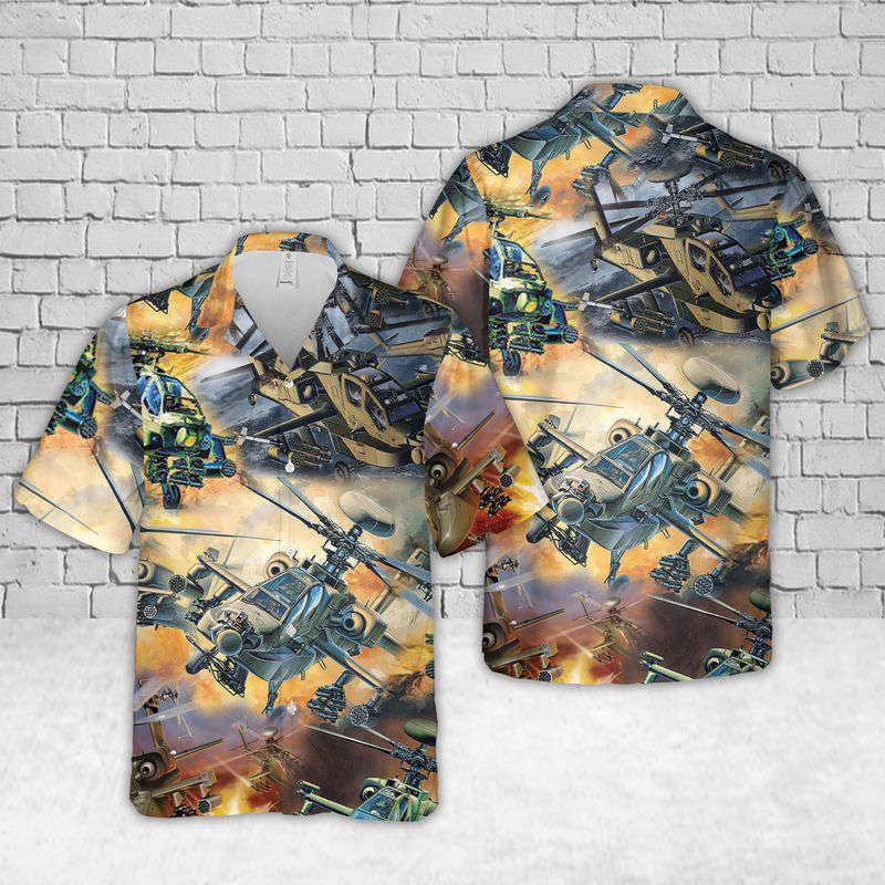 Army Boeing AH-64 Apache Hawaiian Shirt Gift for Men Dad Father Gift for Men Dad Father