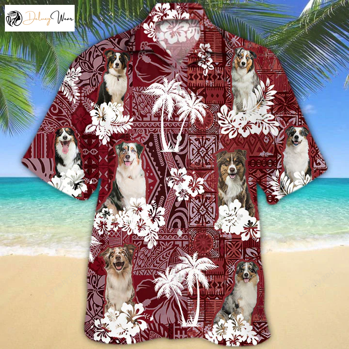 Stylish Australian Shepherd Red Hawaiian Shirt Gift for Men Dad Father for Men & Women – Perfect Aloha Shirt for Summer