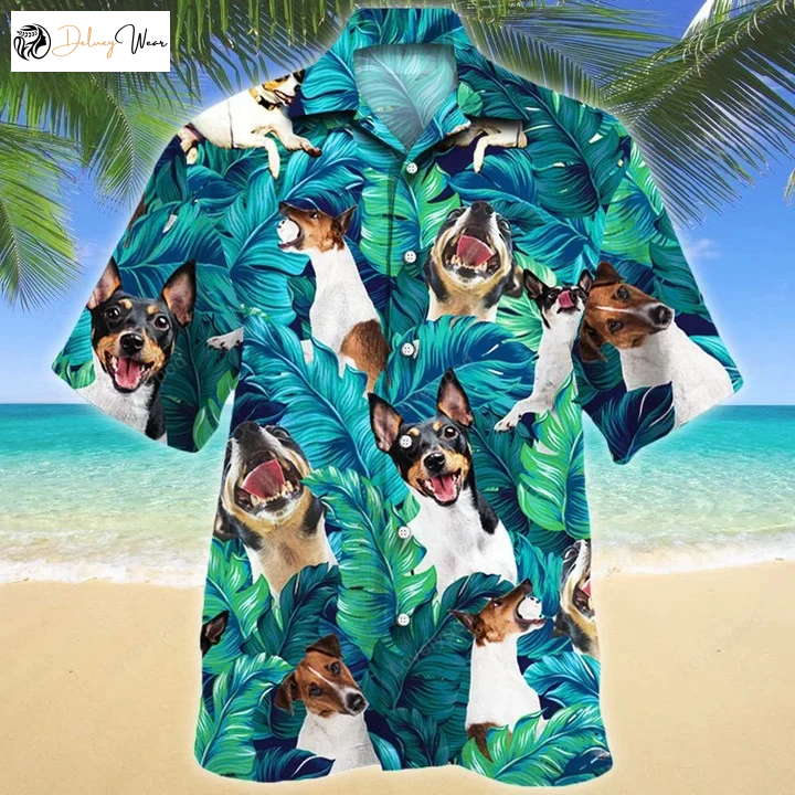 Stylish Toy Fox Terrier Dog Lovers Hawaiian Shirt Gift for Men Dad Father: Summer Beach Palm Tree Pattern – Perfect Gift!