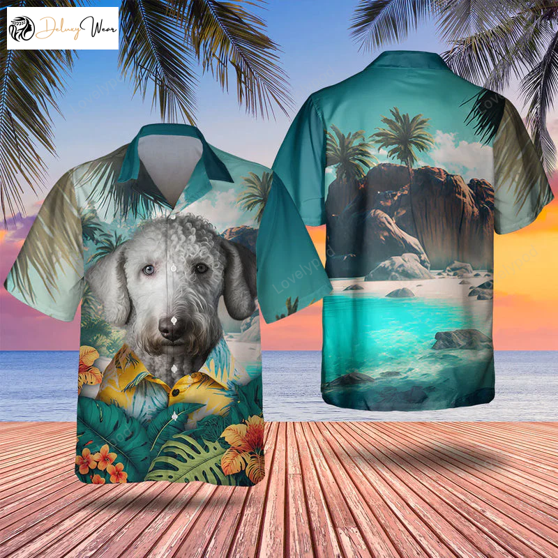 Bedlington Terrier 3D Tropical Hawaiian Shirt Gift for Men Dad Father – Men s Hawaii Dog Shirt