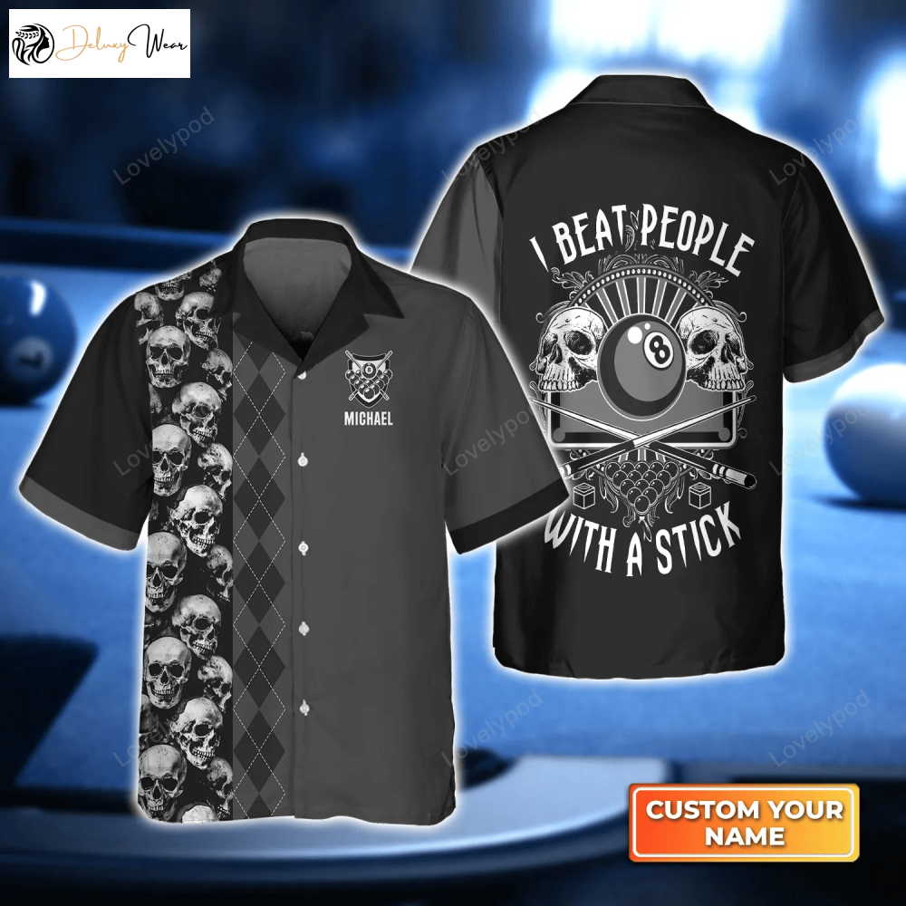 Customizable Billiard 3D Hawaiian Shirt Gift for Men Dad Father: Beat People with a Stick! Perfect Gift for Billiard Players