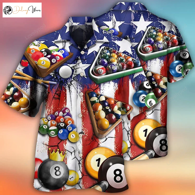 Summer Aloha Hawaiian Shirt Gift for Men Dad Fathers: Billiards & America Flag Designs for Men & Women 4th of July
