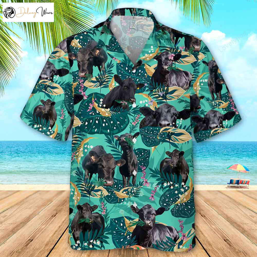 Stylish Black Angus Cattle Fun Hawaiian Shirt Gift for Men Dad Fathers at Rosemary Beach – Shop Now!