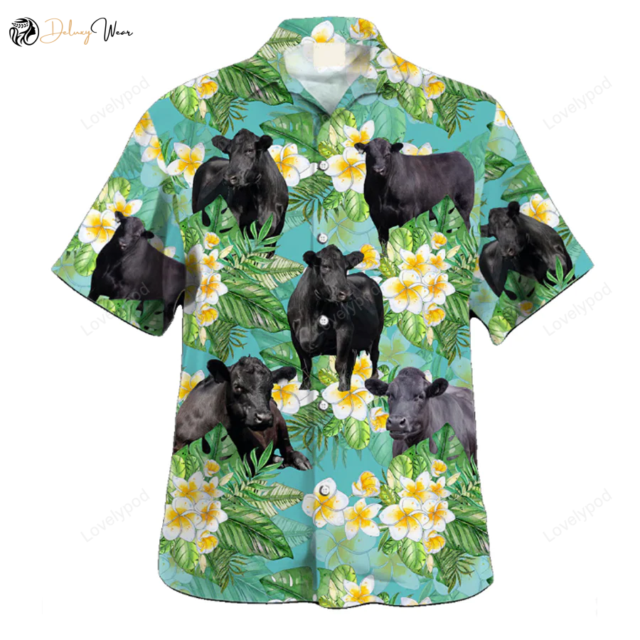 Black Angus Cow Hawaiian Shirt Gift for Men Dad Father – Funny Animal Shirt for Men Perfect Gift for Cow Lovers