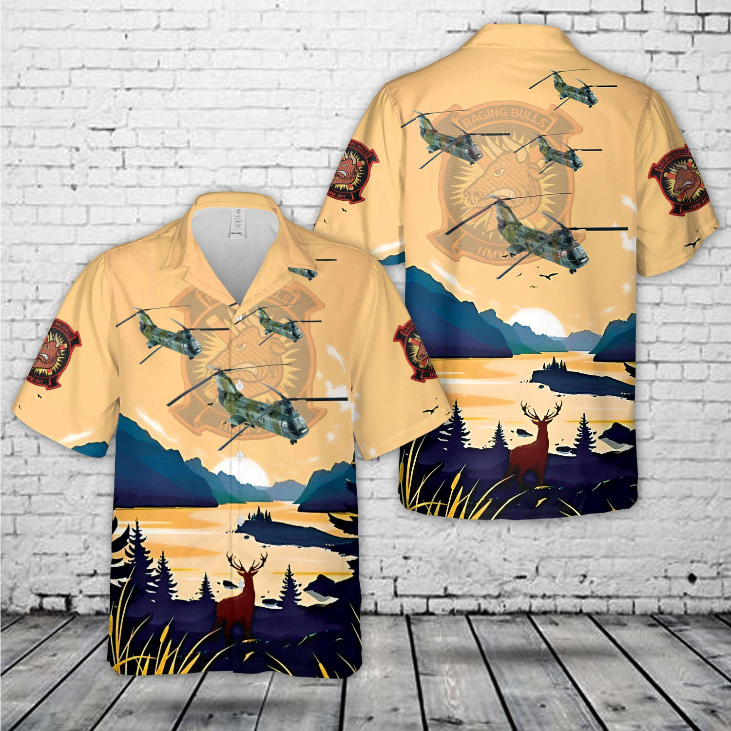 Boeing Vertol CH-46F Sea Knight HMM-261 Raging Bulls U.S. Marines USS Hawaiian Shirt Gift for Men Dad Father Gift for Men Dad Father