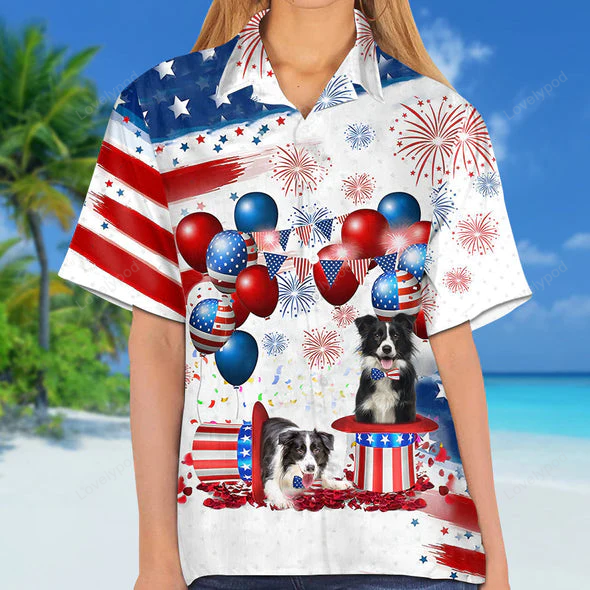 4th of July Border Collie Hawaiian Shirt Gift for Men Dad Father – Men & Women Patriotic Independence Day Design