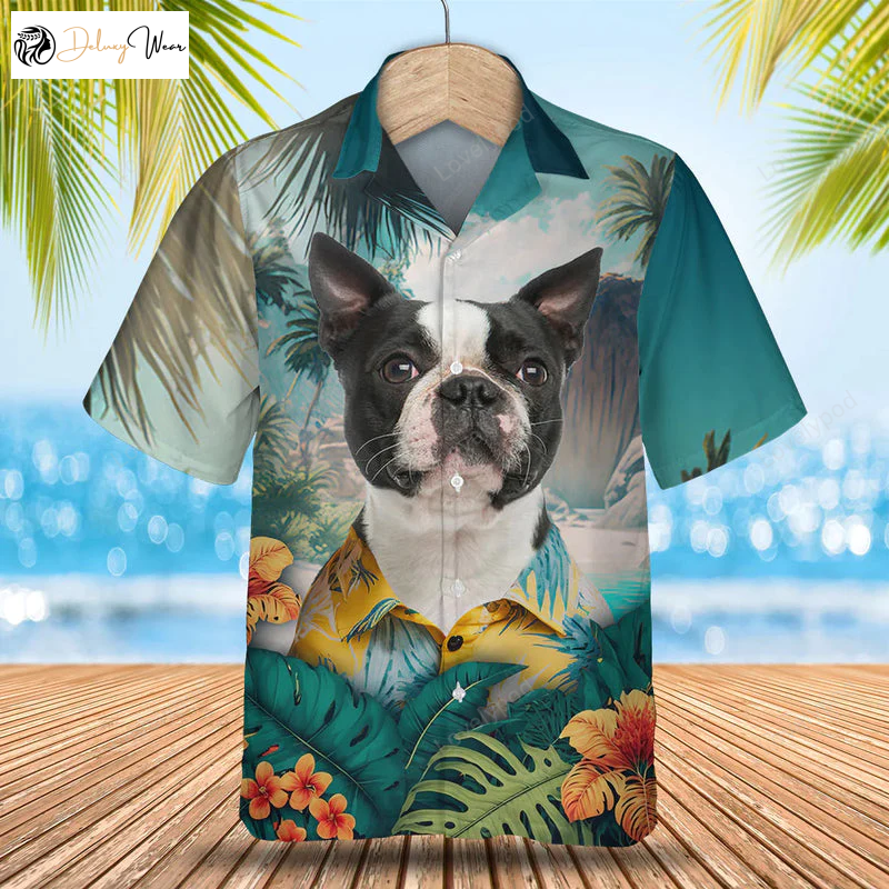 Men s Boston Terrier 3D Hawaiian Shirt Gift for Men Dad Father – Dog Lover s Summer Gift