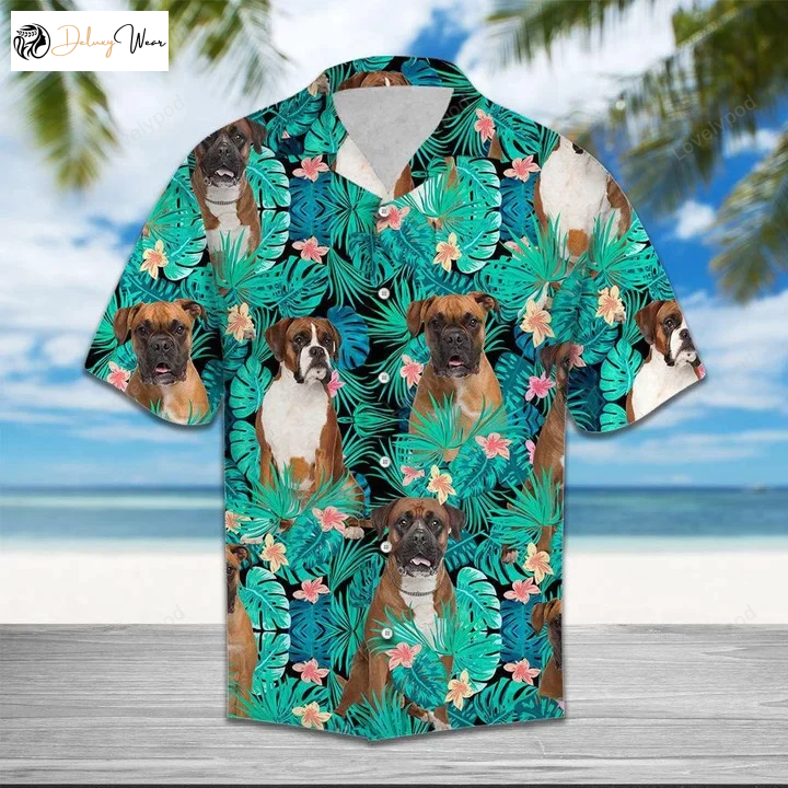 Stylish Boxer Hawaiian Shirt Gift for Men Dad Father: Tropical Jungle Design for Dog Lovers & Summer Fun