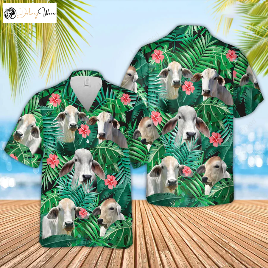 Brahman Cow Hawaiian Shirt Gift for Men Dad Father – Farmer & Tropical Summer Shirts: Funny Gift for Him