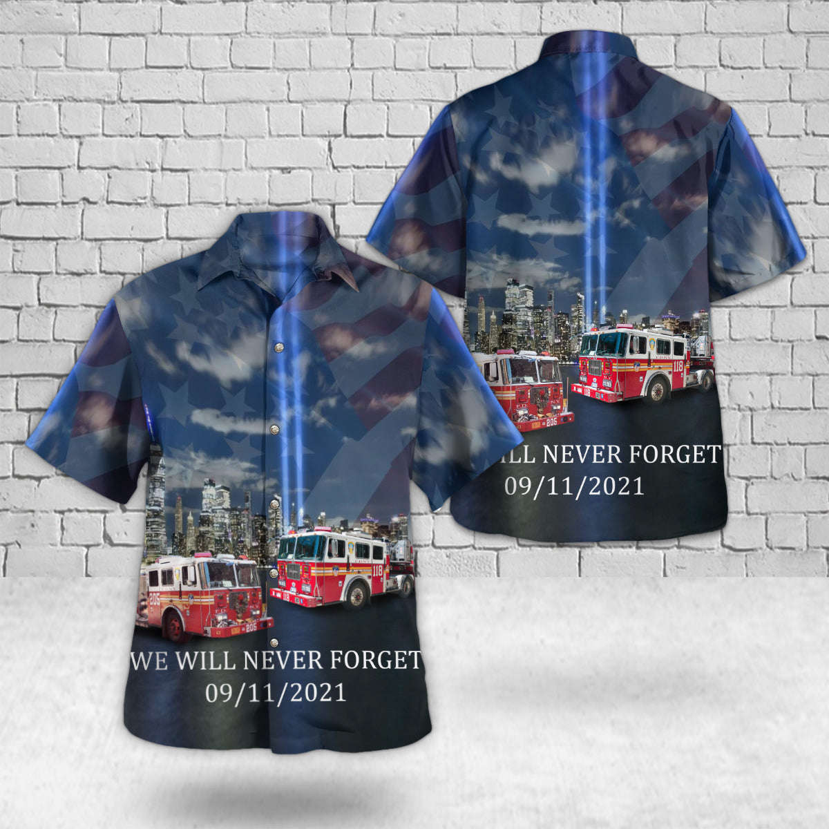 Brooklyn Heights, New York, FDNY Engine 205 & Ladder 118, September 11 Never Forget Hawaiian Shirt Gift for Men Dad Father Gift for Men Dad Father